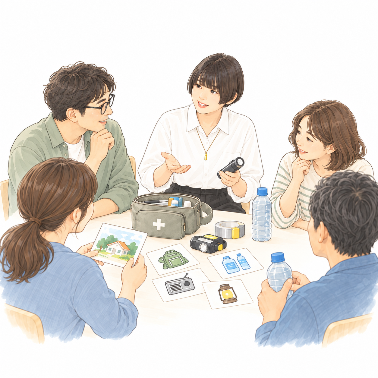 参加者と対話しながら防災を体験する場面